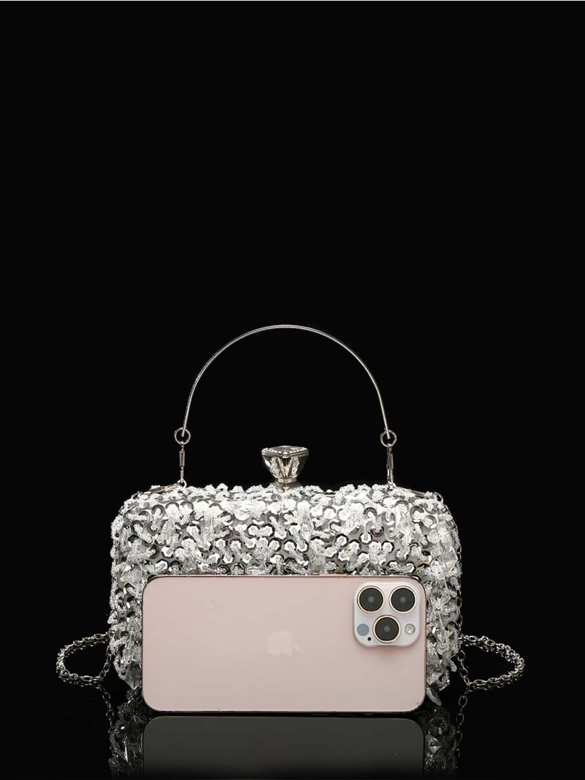 Mini Sequin Decor Box Bag, Perfect Bride Purse For Wedding, Prom & Party Events