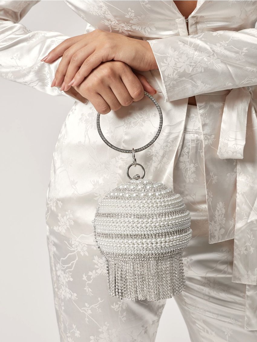 Mini Faux Pearl & Rhinestone Decor Circle Bag