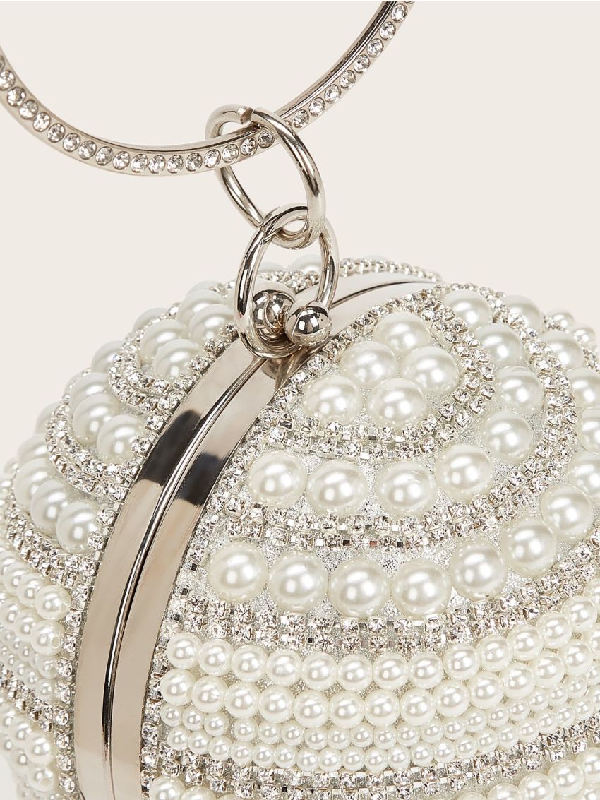 Mini Faux Pearl & Rhinestone Decor Circle Bag