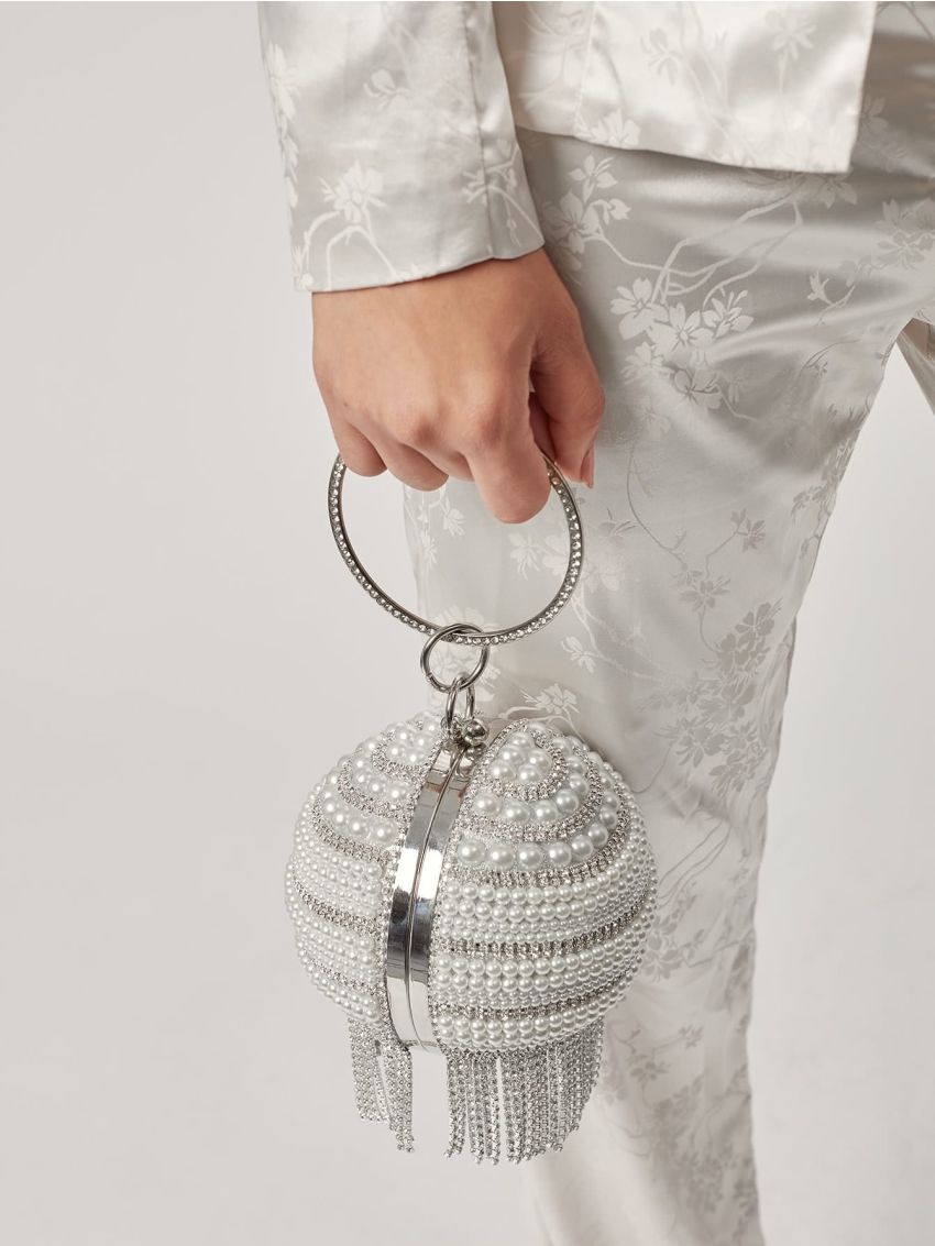 Mini Faux Pearl & Rhinestone Decor Circle Bag