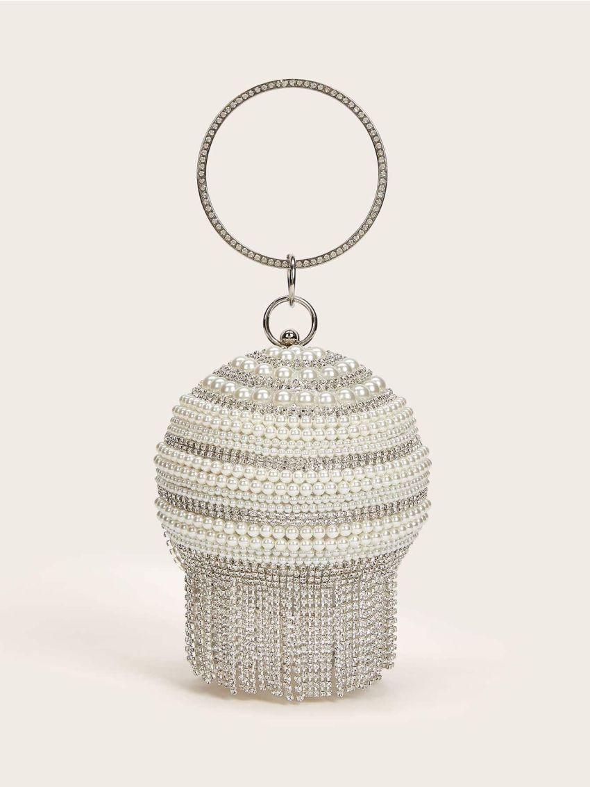 Mini Faux Pearl & Rhinestone Decor Circle Bag