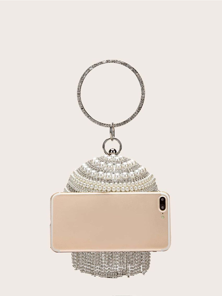 Mini Faux Pearl & Rhinestone Decor Circle Bag