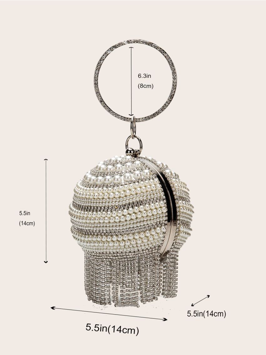 Mini Faux Pearl & Rhinestone Decor Circle Bag