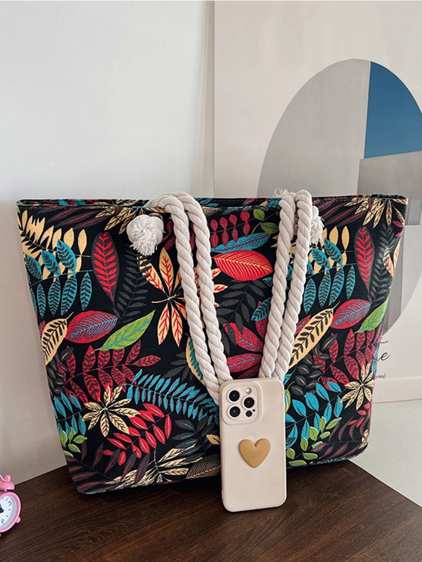 Tropical Print Shoulder Tote Bag