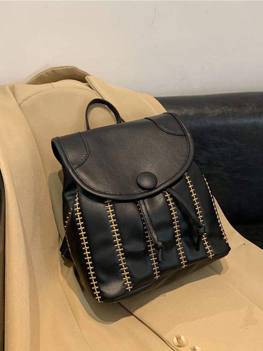 Embroidered Detail Flap Backpack