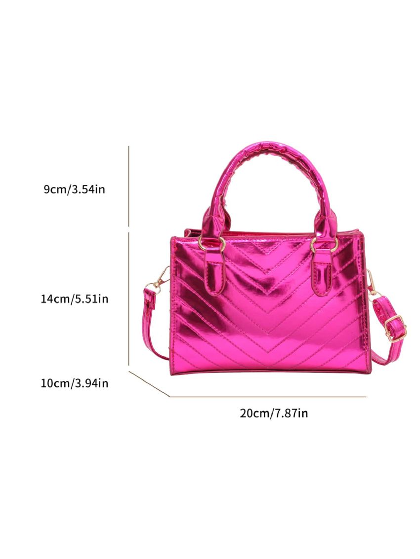 Mini Neon Pink Chevron Quilted Square Bag