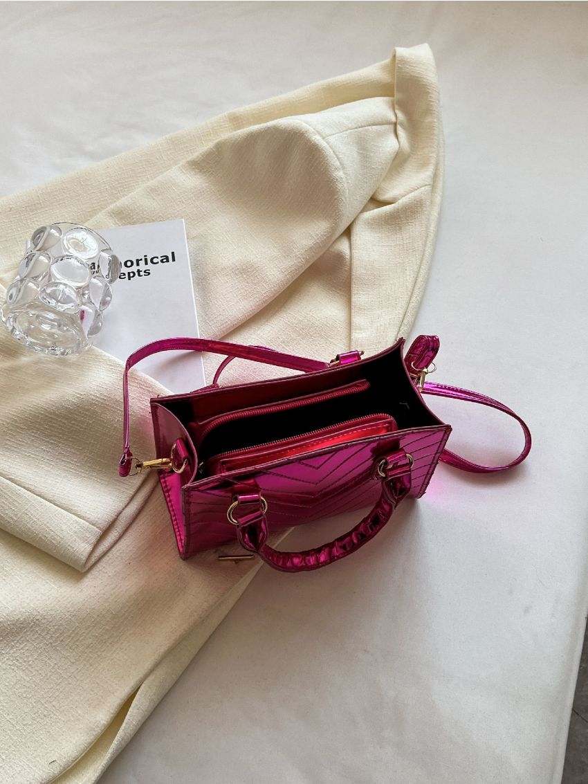 Mini Neon Pink Chevron Quilted Square Bag