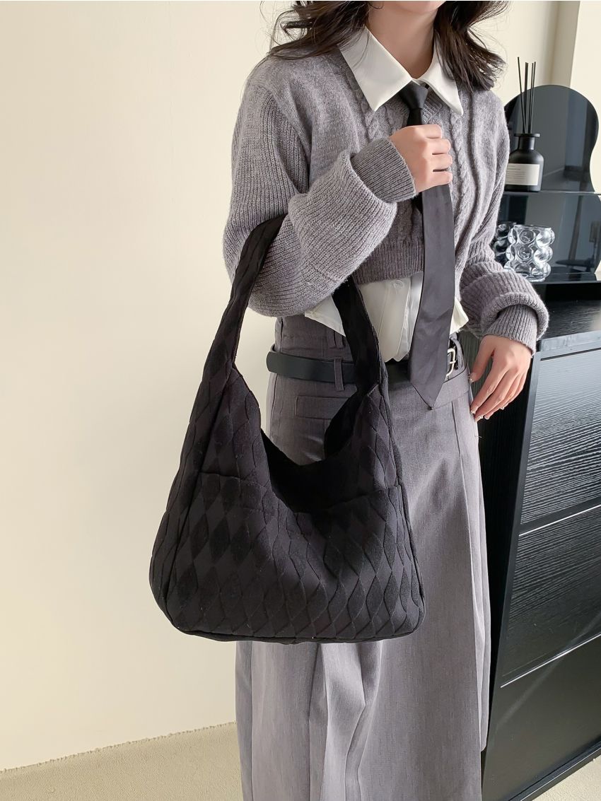 Geometric Textured Hobo Bag