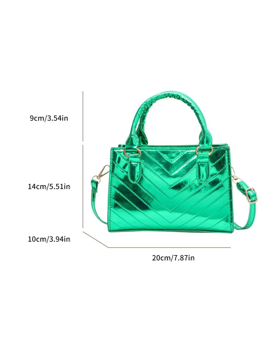 Mini Neon Green Chevron Pattern Square Bag
