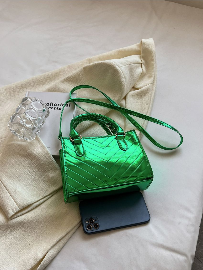 Mini Neon Green Chevron Pattern Square Bag