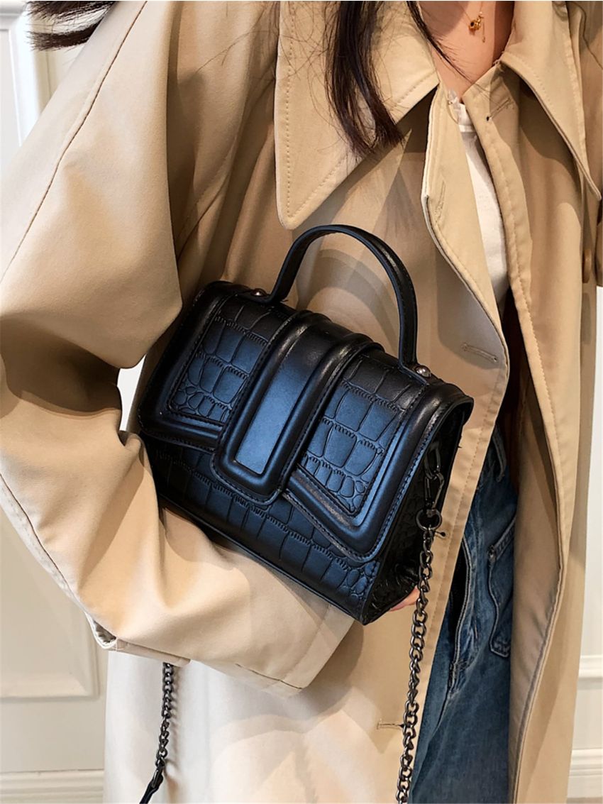 Mini Crocodile Embossed Flap Square Bag