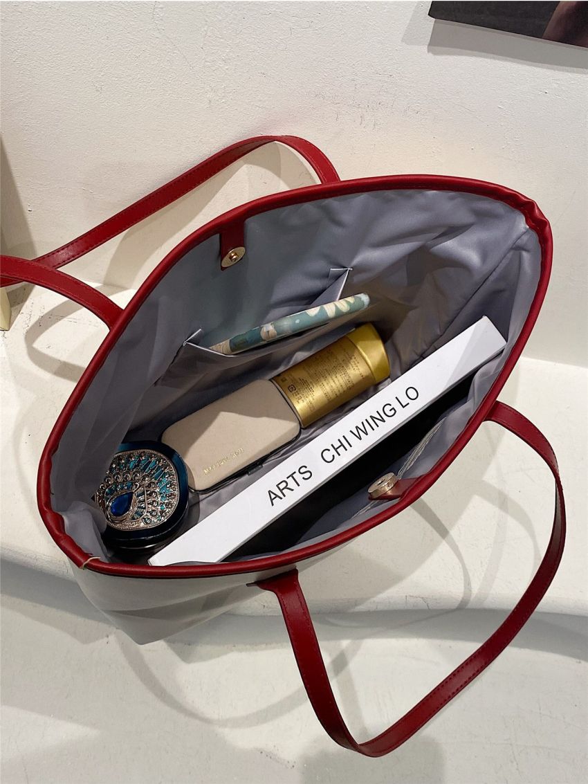 Cherry Pattern Shoulder Tote Bag With Bag Charm