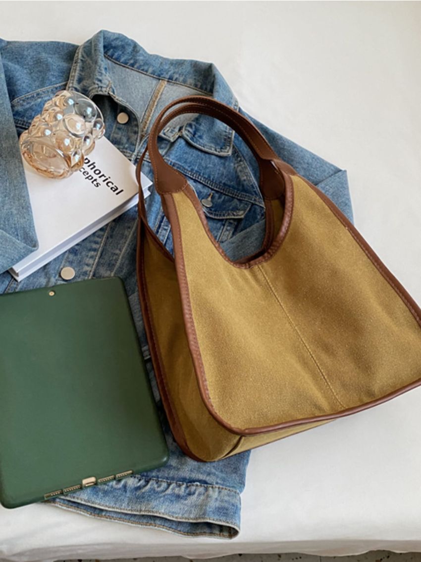 Contrast Binding Hobo Bag