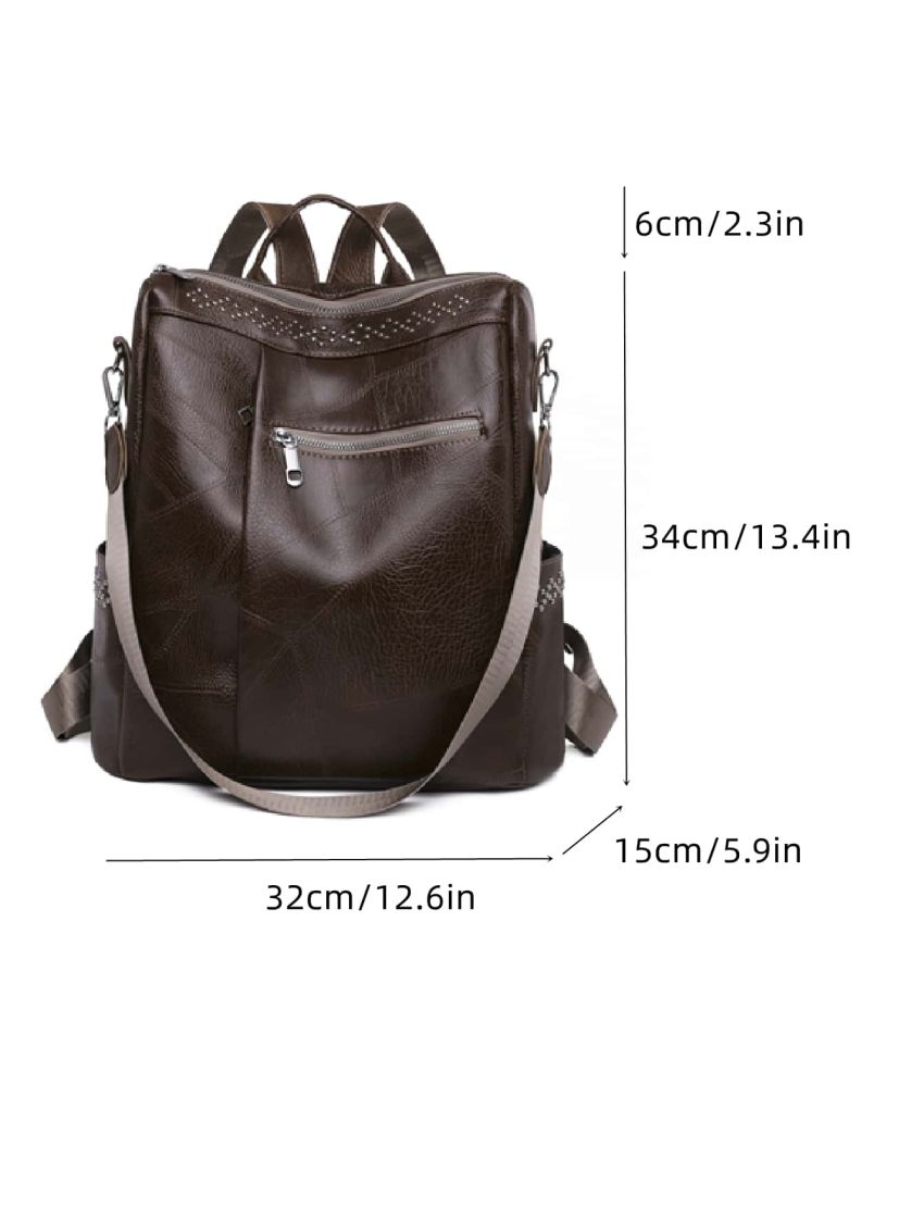 Studded Decor Zip Front Classic Backpack