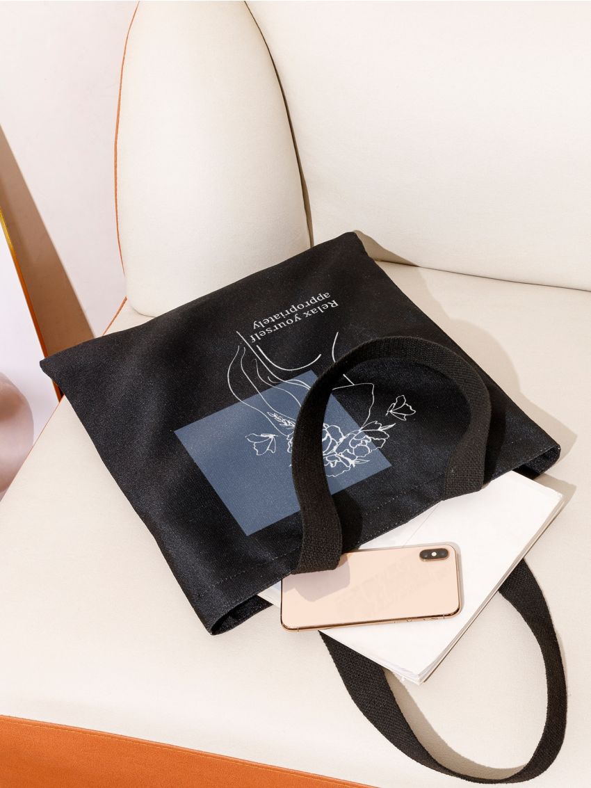 Floral & Slogan Graphic Shopper Bag