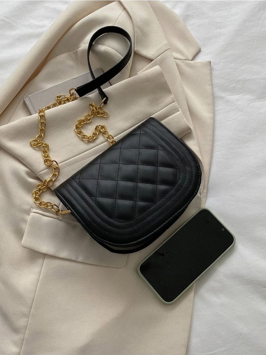 Mini Quilted Flap Chain Saddle Bag
