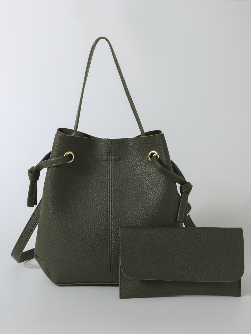 Litchi Embossed Bucket Bag With Purse