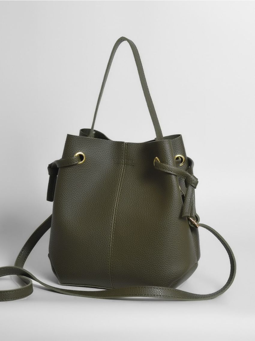 Litchi Embossed Bucket Bag With Purse