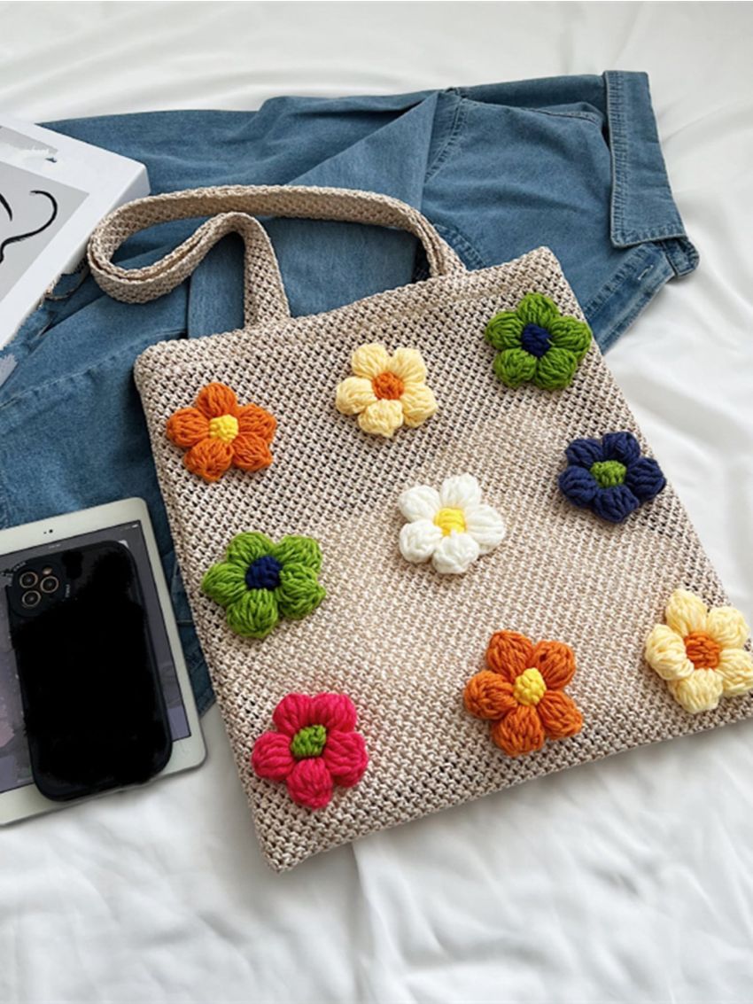 Flower Decor Straw Bag