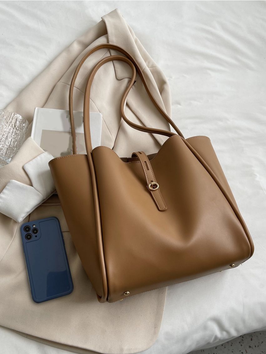 Minimalist Shoulder Tote Bag With Inner Pouch