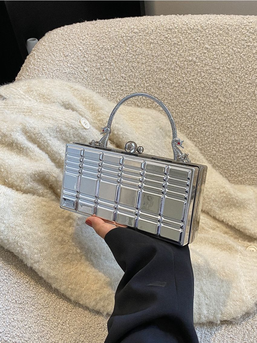 Mini Plaid Pattern Box Bag, Clear Bag