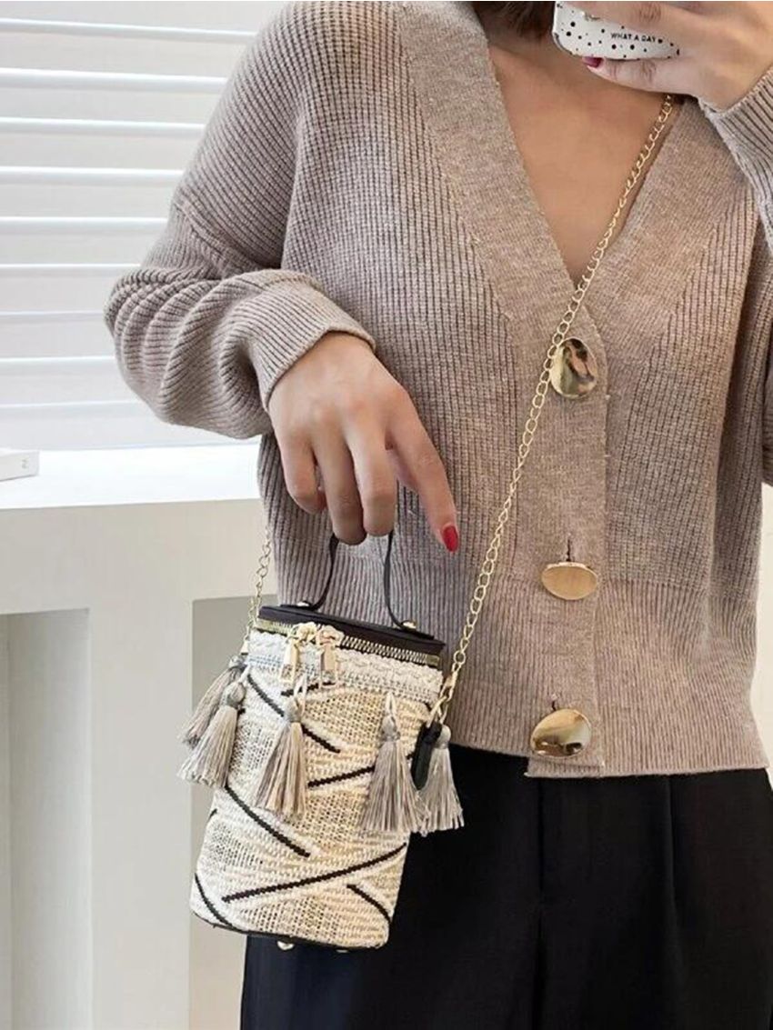 Mini Tassel Decor Straw Bag