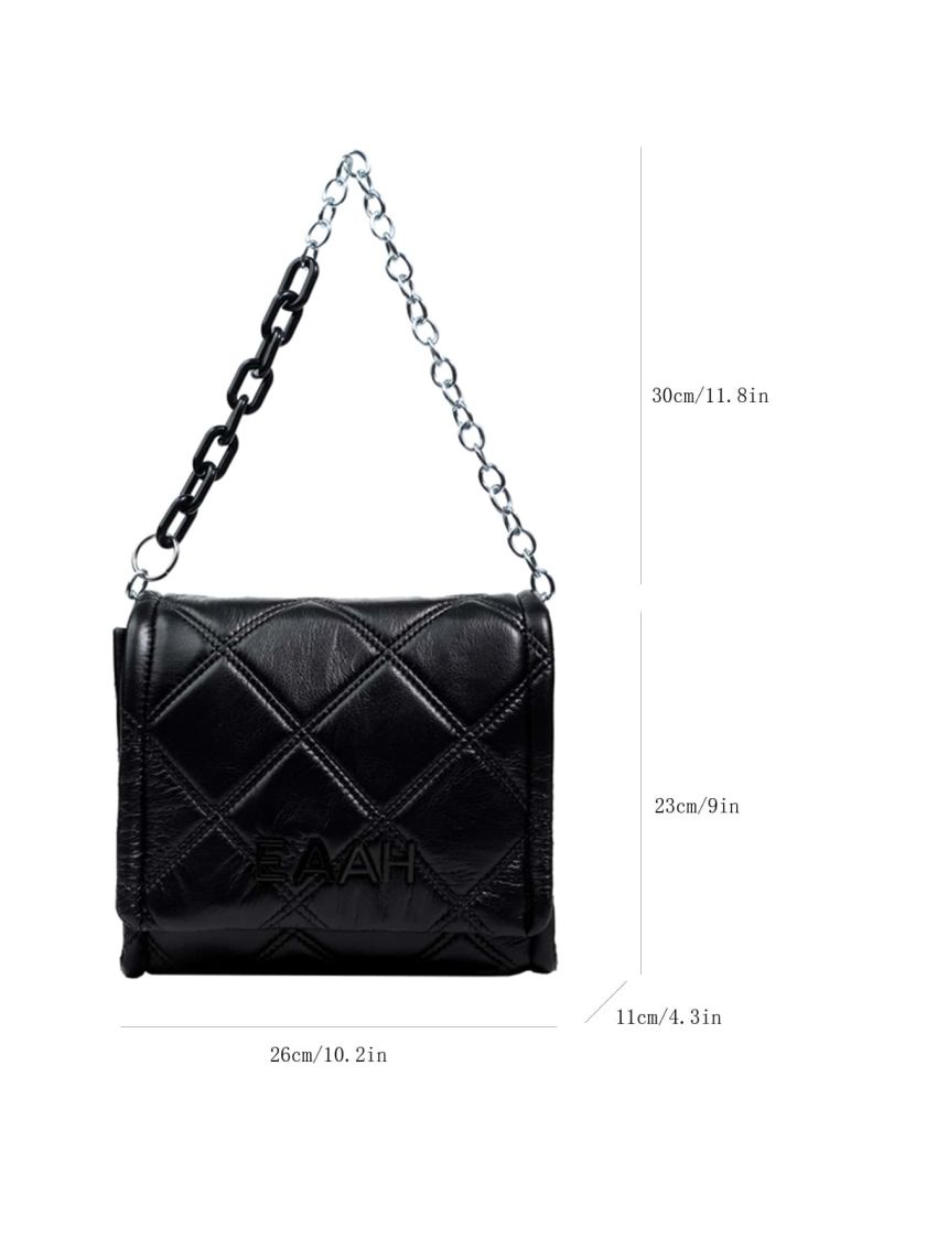 Quilted Embossed Flap Chain Square Bag