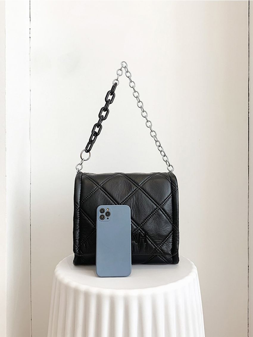 Quilted Embossed Flap Chain Square Bag