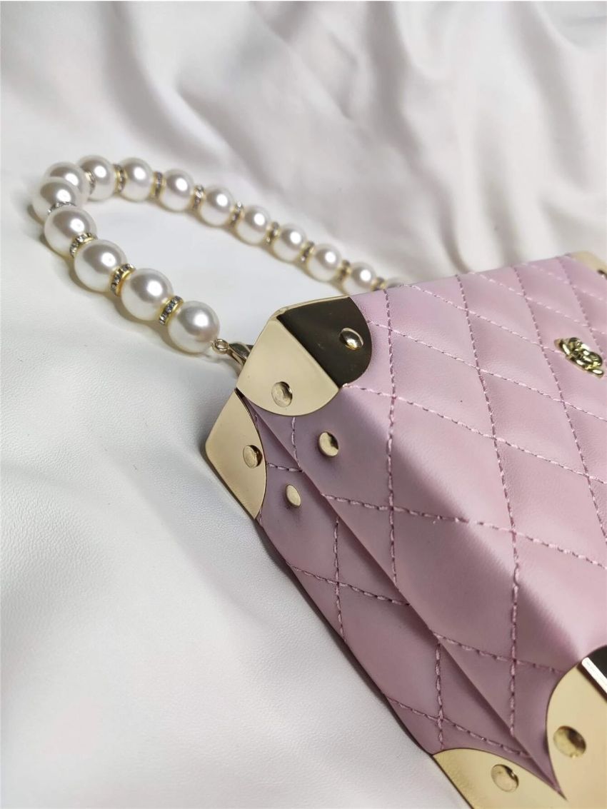 Mini Quilted Faux Pearl Decor Box Bag