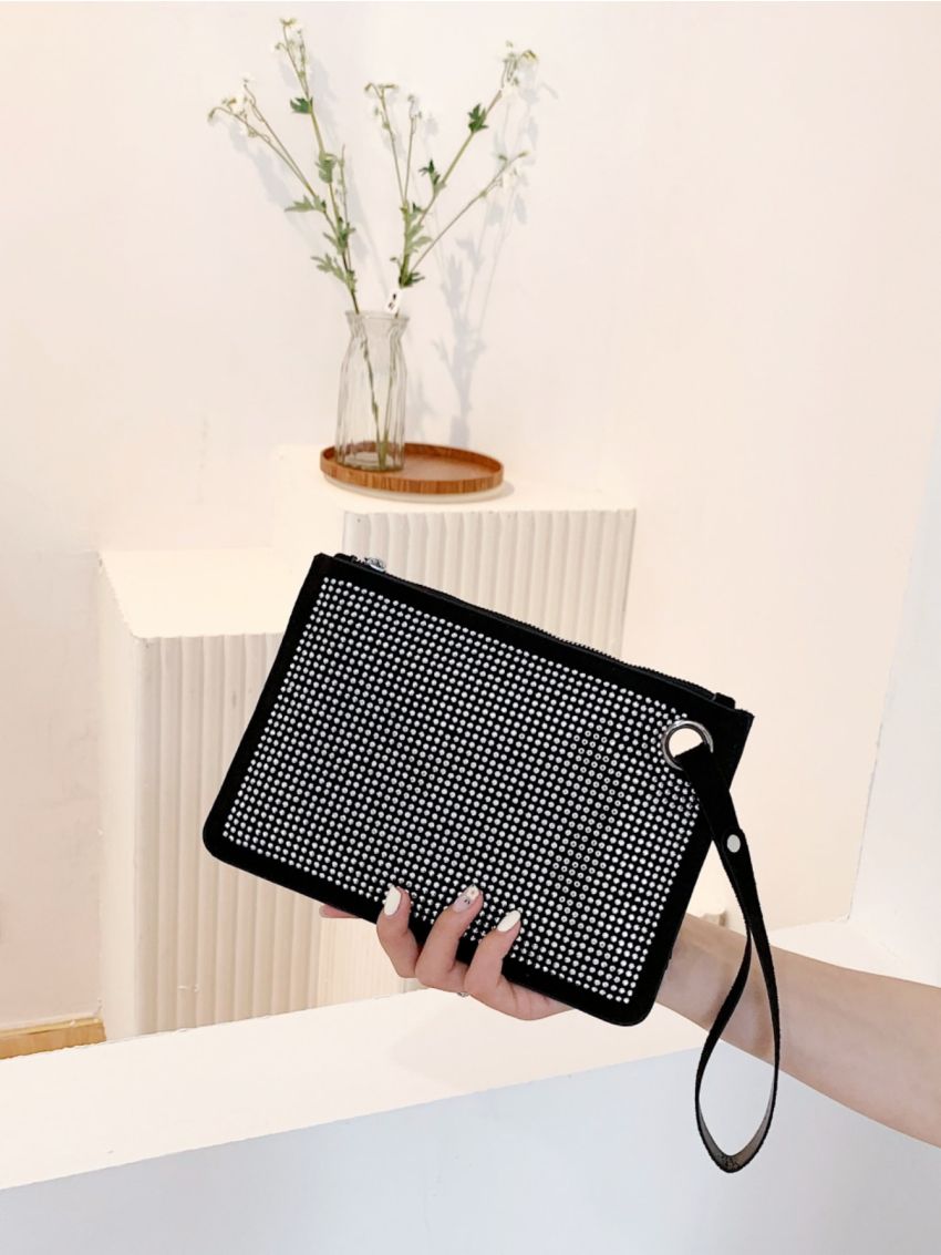 Rhinestone Decor Square Bag