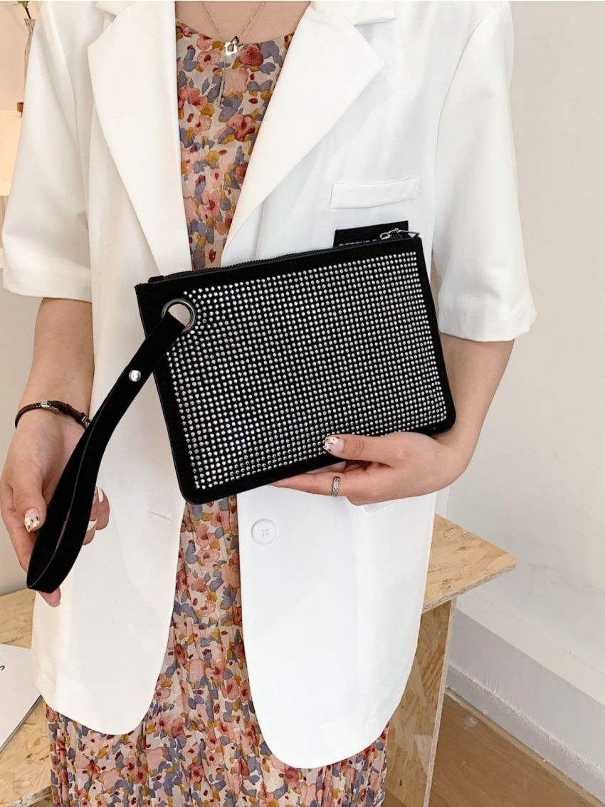 Rhinestone Decor Square Bag