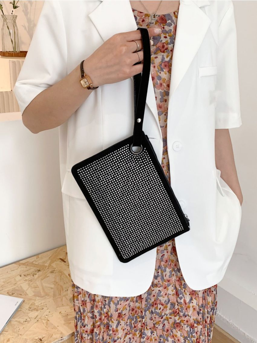 Rhinestone Decor Square Bag