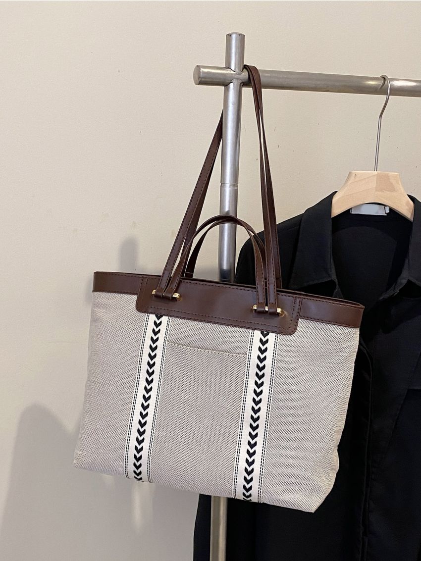 Tape Decor Shoulder Tote Bag