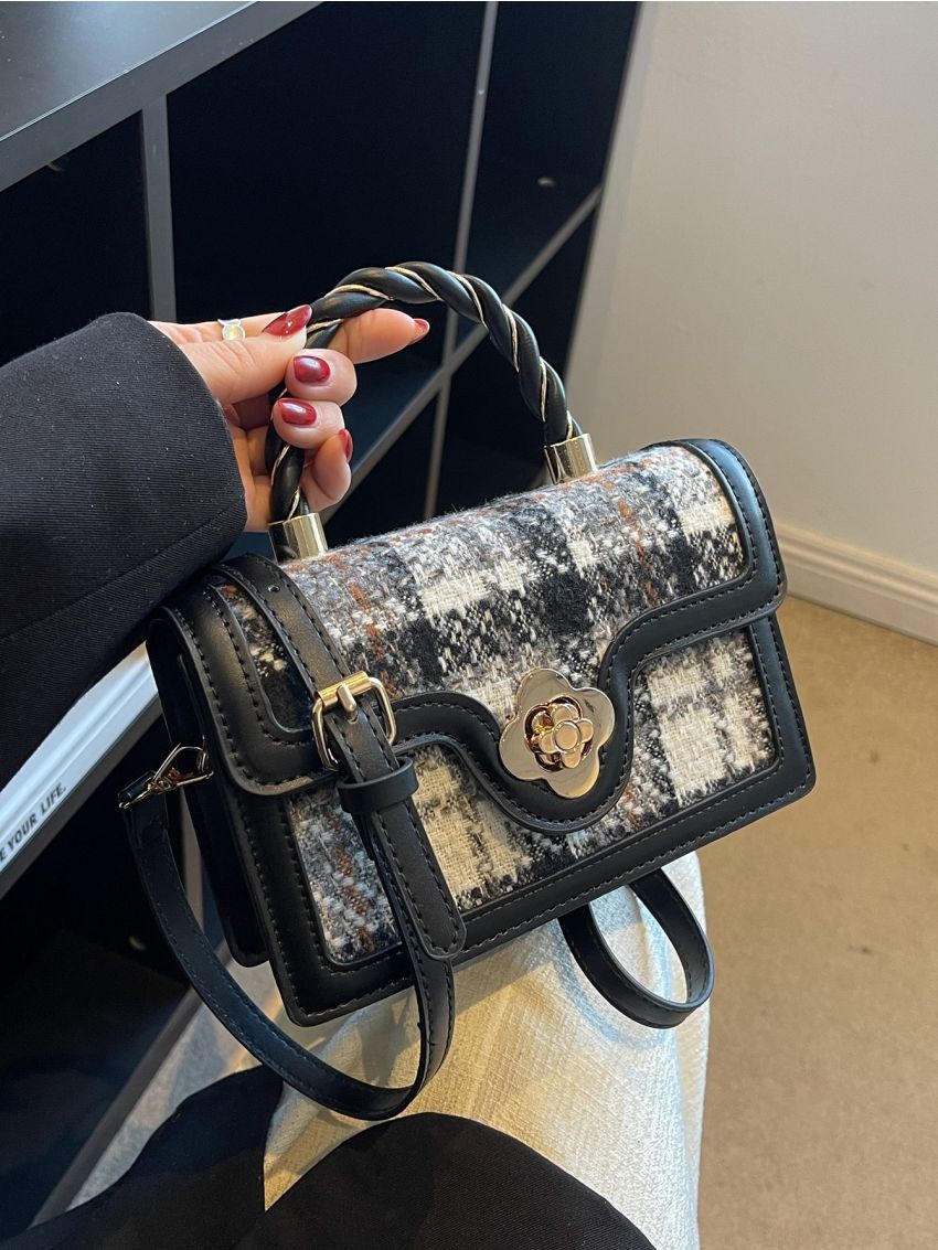 Mini Plaid Pattern Flap Square Bag