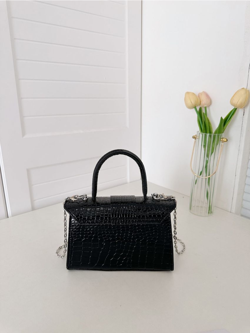 Mini Crocodile Embossed Twist Lock Flap Chain Square Bag