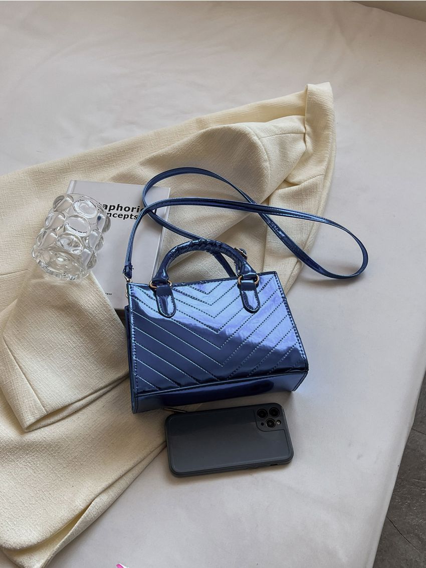 Mini Neon Green Chevron Pattern Square Bag