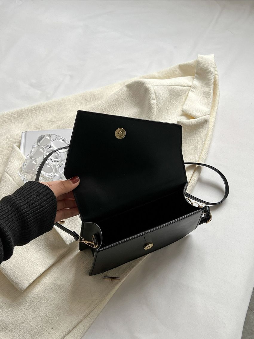 Letter Graphic Braided Detail Flap Square Bag