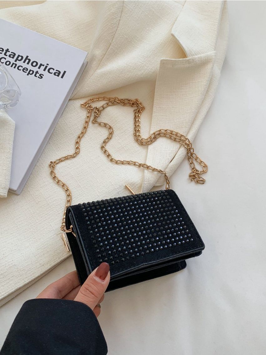 Mini Rhinestone Decor Flap Square Bag