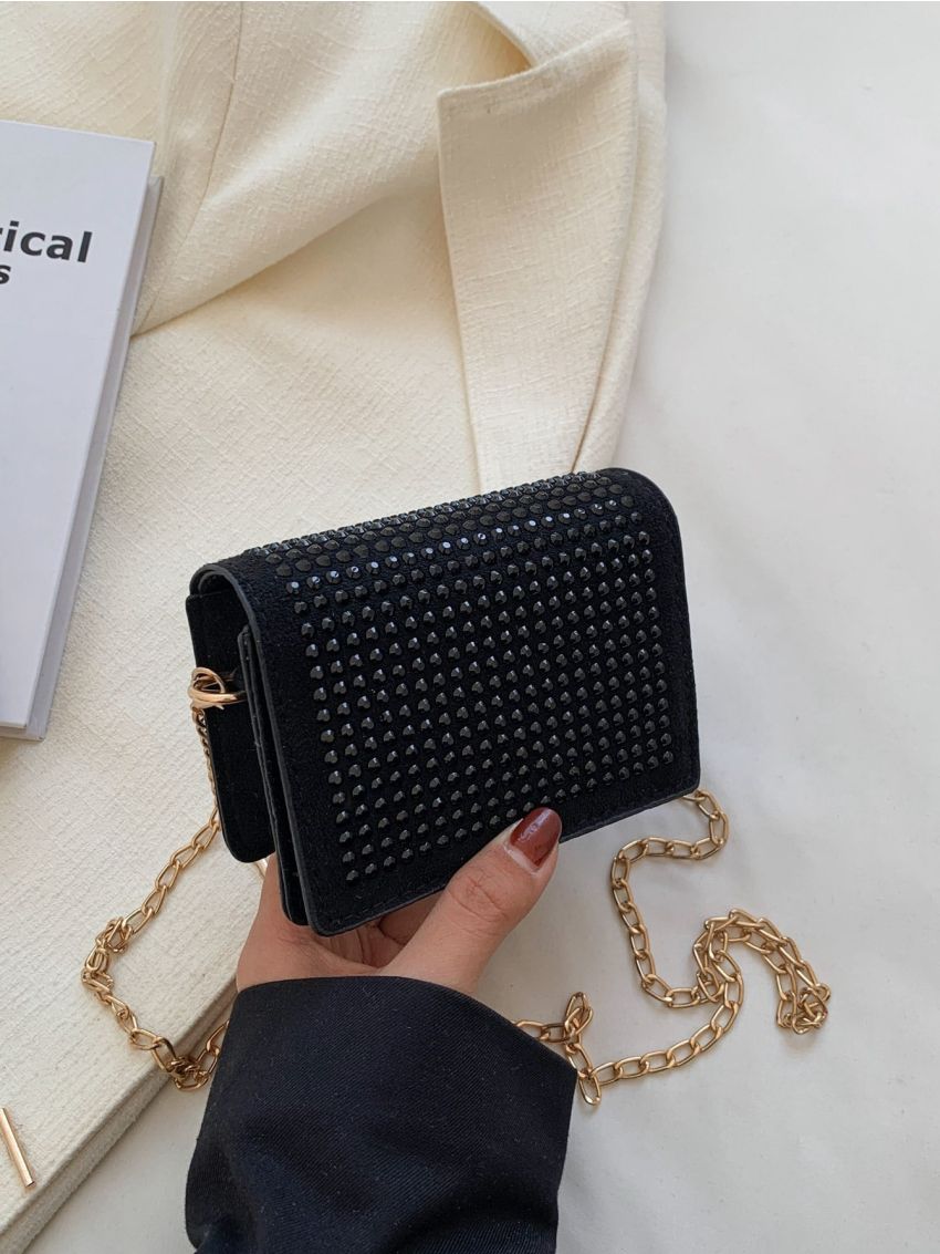Mini Rhinestone Decor Flap Square Bag