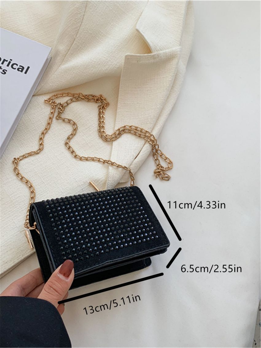 Mini Rhinestone Decor Flap Square Bag