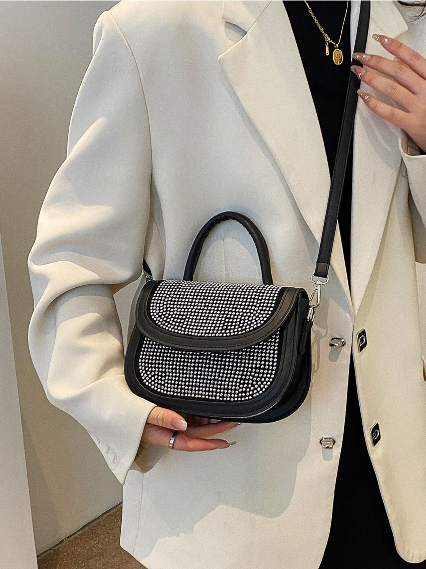 Studded Decor Flap Square Bag
