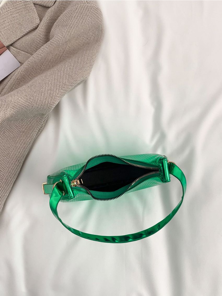 Crocodile Embossed Zipper Hobo Bag