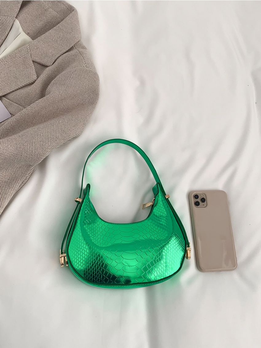 Crocodile Embossed Zipper Hobo Bag