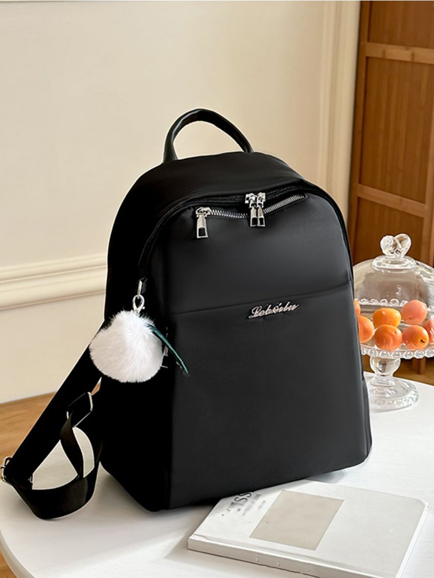 Letter Detail Classic Backpack With Bag Charm