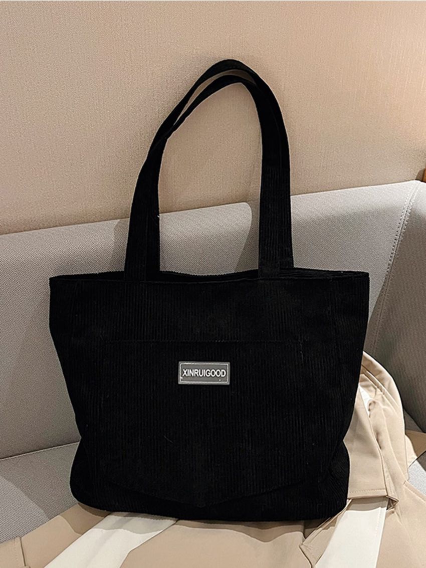 Letter Patch Decor Snap Button Shopper Bag