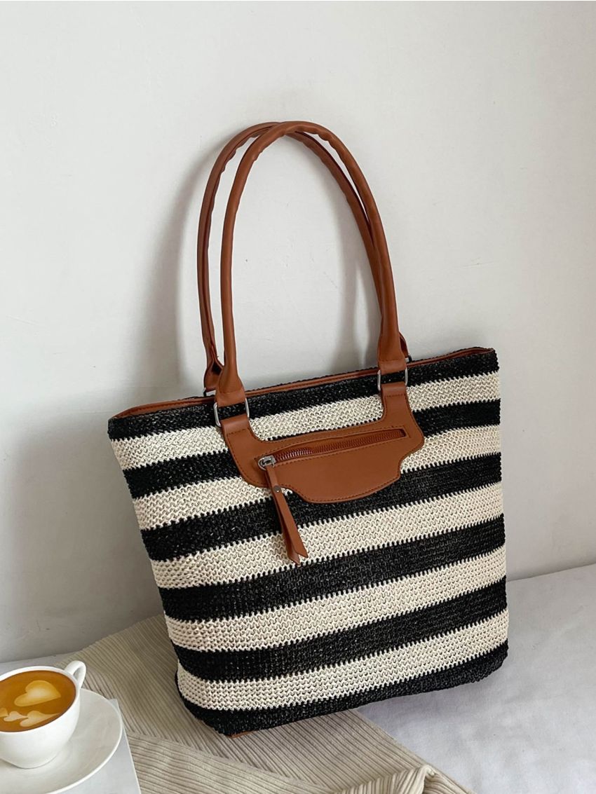 Striped Pattern Straw Bag