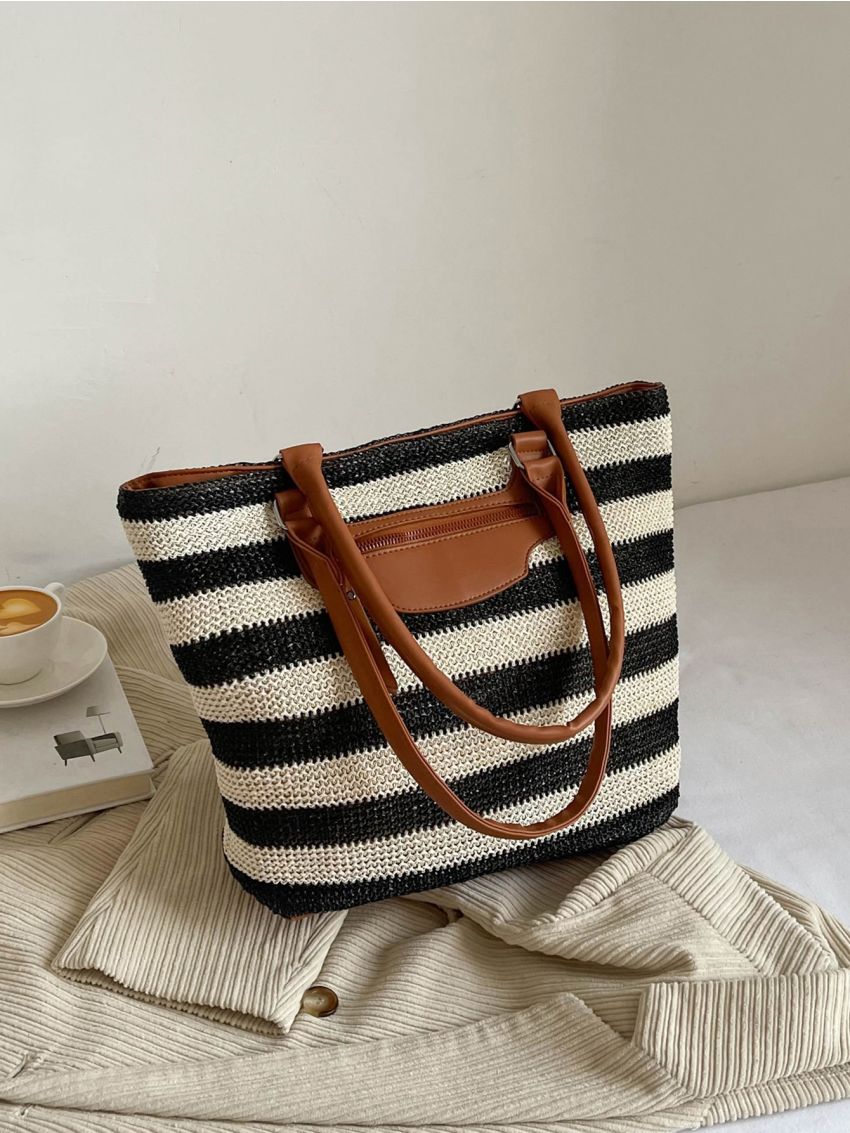 Striped Pattern Straw Bag