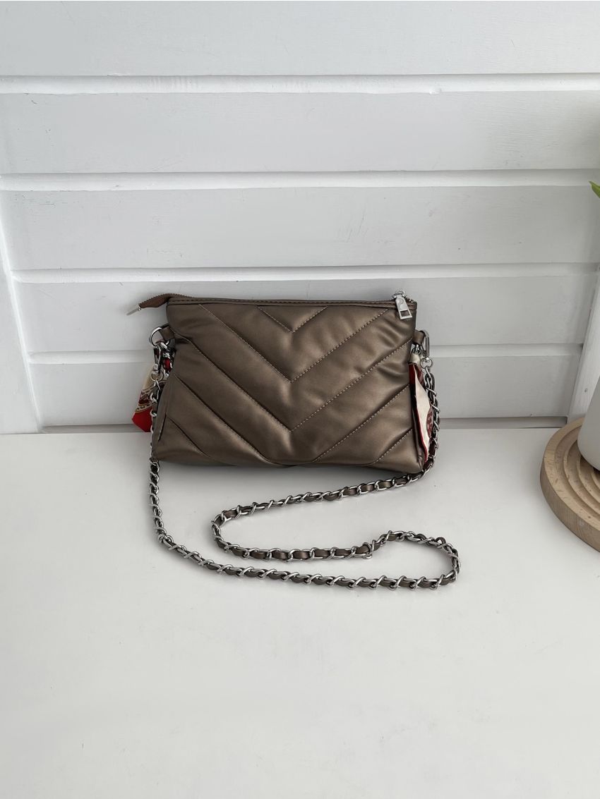Chevron Quilted Chain Square Bag