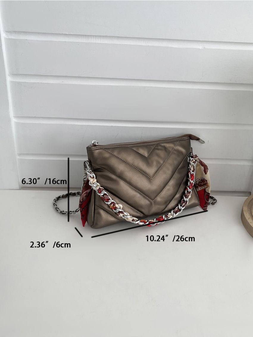 Chevron Quilted Chain Square Bag