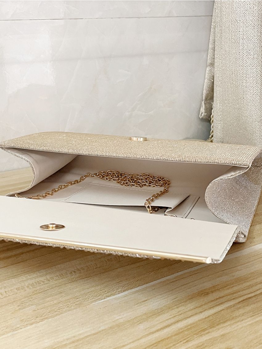 Glitter Rhinestone Decor Flap Square Bag